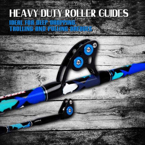 Fiblink Saltwater Fishing Rod 1Piece/2Piece Offshore Trolling Rod Big Game Deep Sea Rod Conventional Boat Blue Camouflage Fishing Pole(5'6/6'/7')