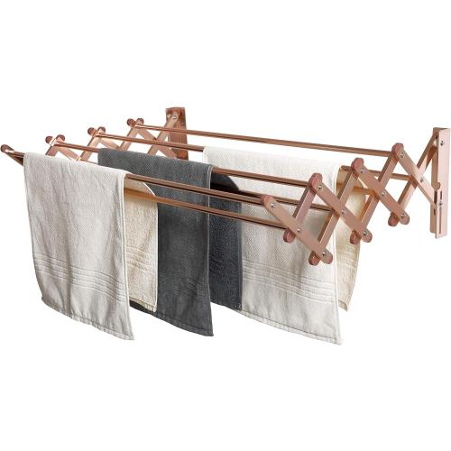 Racks Aluminum Wall Mounted Collapsible Laundry Clothes Drying Rack (60lb Capacity, 22.5 Linear FT, Aluminum Rose)