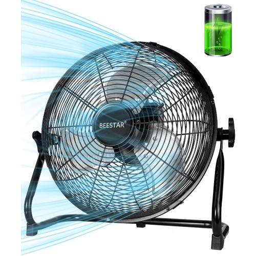 BEESTAR Battery Operated Fan, Rechargeable Floor Fan, Metal Blade Run Up to 30 Hours,15600 mAh Battery Powered Fan for Garage, Backyard, Camping, Travel,Black (Black)