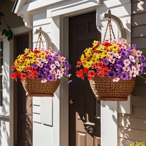 Geegoods Artificial Fake Plants Flowers for Outdoors, 14Bundles UV Resistant Faux Plastic Colorful Mix Mum Flowers for Outside Spring Summer Decor