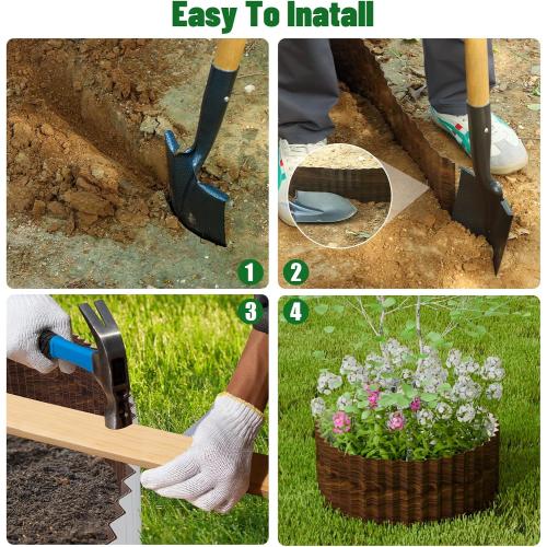SnugNiture Corrugated Metal Garden Edging 4 x 60', Sturdy Lawn Landscape Edging Border, Fence for Garden, Flower Bed and Yard (Brown)