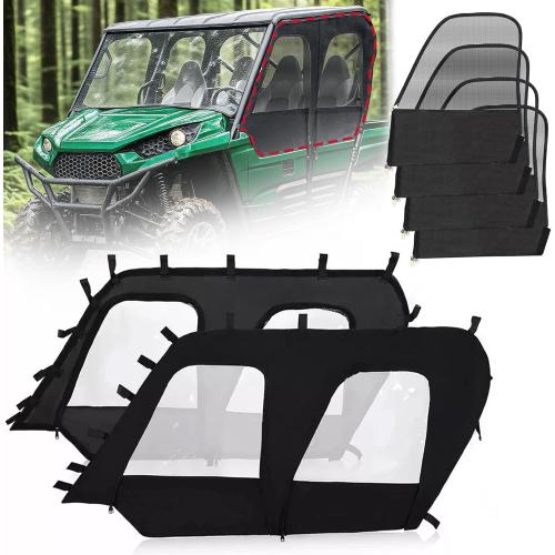 Soft Upper Door Replaceable Clear PVC Doors & Black Mesh Door,Compatible with Kawasaki Teryx4 4 Seat UTV 2012-2022,Soft Cab Enclosure Upper Doors Side Windows,Black,Nylon