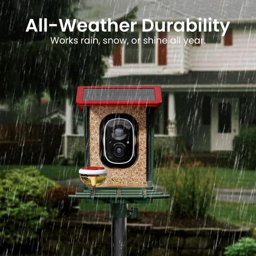 ‼️may be some missing pieces or mild stains ‼️Smart Bird Feeder with Camera Solar Powered, 2K HD Video, AI Bird Species Identification, Instant Arrival Alerts, Weatherproof Design for Effortless Birdwatching, Best Gift for BirdLovers, Red