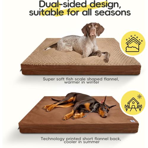 Size 44 Color Brown  Washable Indestructible 44 Dog Bed for Large Dogs – Double-Sided Plush, Chew Proof, Waterproof, Thick Orthopedic Support, Durable Multi- Size Comfort Clearance Indoor Flat Dog Bed