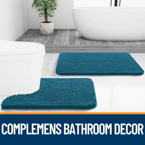 OLANLY Bathroom Rugs 30x20, Extra Soft Absorbent Chenille Bath Rugs, Rubber Backing Quick Dry, Machine Washable Bath Mats for Bathroom Floor, Tub and Shower, Home Decor Accessories, Peacock Blue