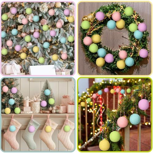 Jenaai 50 Pcs Christmas Pastel Felt Balls Ornaments 1.18 Inch Christmas Tree Hanging Wool Felt Ball Mixed Color Pompom Decorations for Xmas Tree Festival Party Supplies