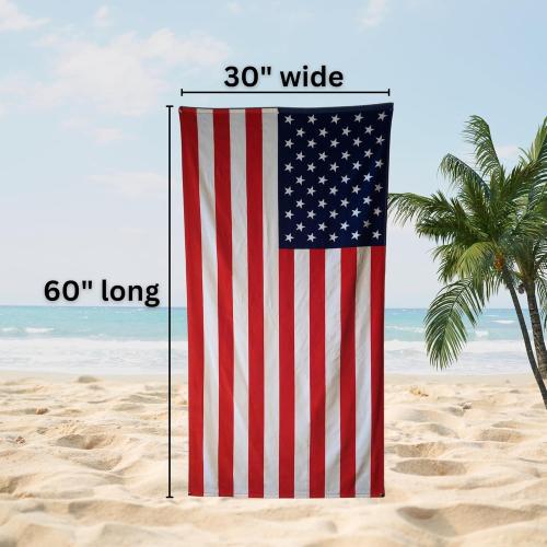 USA American Flag Beach Blanket Towel 30”x60” – 100% Cotton Velour, Highly Absorbent, Fast Drying, Easy-Pack for Spring Break, Vacation, Beach, Pool, or Sunbathing, Lightweight, Compact