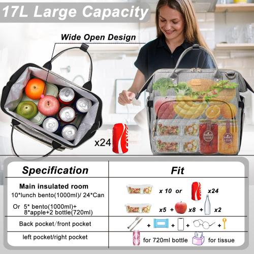 Weitars Lunch Bag for Women Cute Lunch Bag For Work,Insulated LunchBox Lunch Purse Leakproof Wide-Open Lonchera Lunchbag Lunch Tote With Pockets And Adjustable Strap For Office Picnic Beach