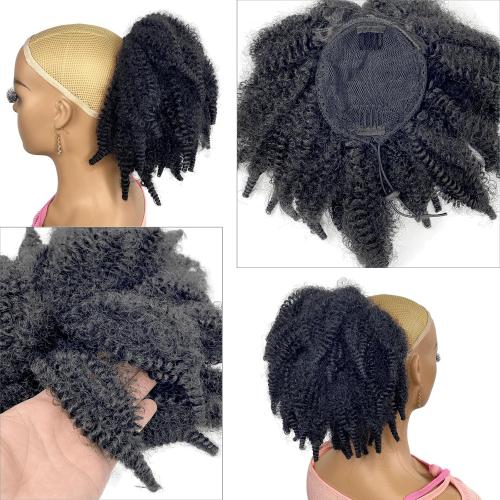 Short Marley Hair Drawstring Ponytail Black 4C Afro Puff Bun Braiding Ponytail Hair with Clips Synthetic Afro Kinky Curl Pony Tail Hairpiece for Black Women - Natural Black 12