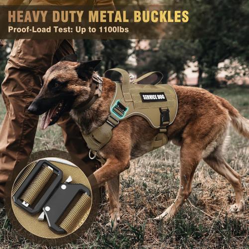WINSEE Tactical Dog Harness for Large Dog, Heavy Duty Service Dog MOLLE Vest with 10 Pet Patches, No Pull Military Working Vest for Training Hunting Walking