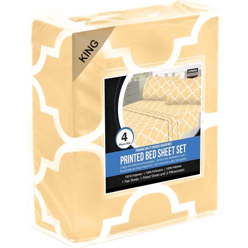 Utopia Bedding King Sheet Set (Quatrefoil Ivory) - 1 Fitted Sheet, 1 Flat Sheet and 2 Pillowcases - Soft Brushed Microfiber Bed Sheets