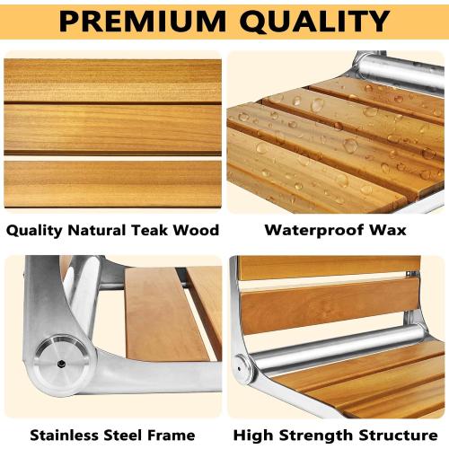 Folding Shower Seat Teak, Bath Safety Furniture Stainless Steel, Shower Seats for Elderly, Fold Down Shower Seat, Oak and Stainless Steel