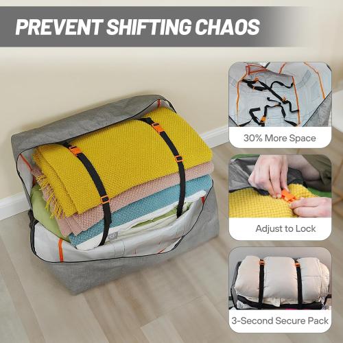 4 Pack Moving Bags Heavy Duty, 115lb Capacity Storage Bags for Clothes, Large Packing Tote with Strong Handles, Internal Compression Straps, Alternative to Moving Boxes -103L,Grey and Black