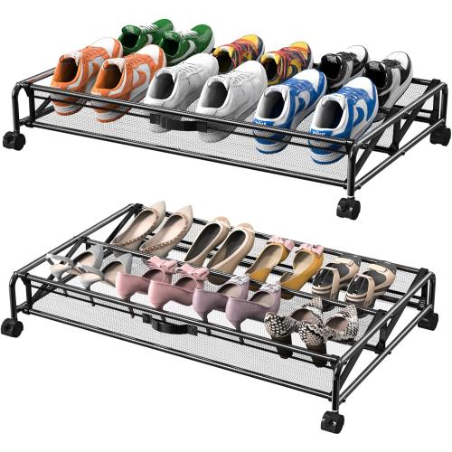 Under Bed Shoes Storage, 2 Pack Rolling Under-bed Storage Containers