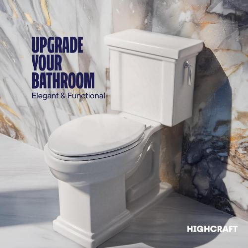 HIGHCRAFT Premium Elongated Toilet Seat with Adjustable Hinges & Quick Removal Mechanism - Molded Wood Toilet Seat - Fits Standard Elongated Toilets - Oval Seat in White