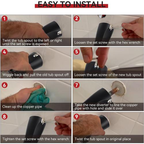 Tub Spout with Lift Rod Diverter for 1/2 Copper Pipe, Matte Black, 1