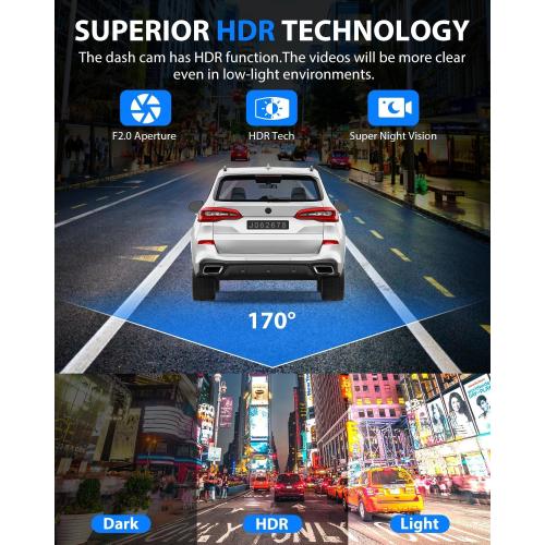 Dash Cam Front and Rear, 1080P Dash Camera for Cars, 3 Channel Car Camera Front Rear and Inside with 32GB Card, Loop Recording, Night Vision, HDR, 24Hr Parking, G-Sensor