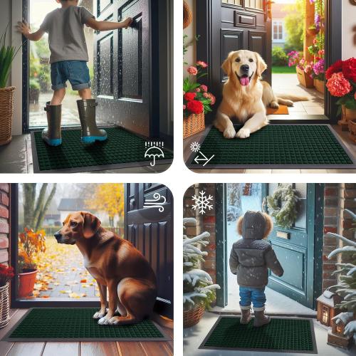 Smiry Front Door Mat Outside Entrance, Heavy Duty Natural Rubber Doormat, Non Slip Trap Dirt and Moisture Easy Clean, Low Profile Welcome Floor Mats for Indoor Outdoor Entry, 29.5x17 Inch, Black Green