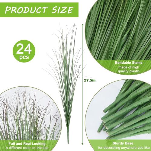 24 Bundles Artificial Grass Plants Outdoor 27.5in, Fake Tall Grass | UV Resistant, Faux Greenery Stems, Wheat Grass, Fake Bushes Shrubs Plant, For Patio Windows Box Garden Office Home Decor