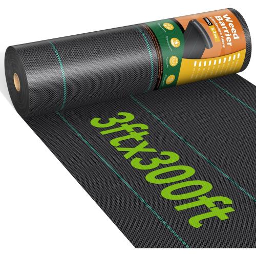 iropro 3ftx300ft Weed Barrier Fabric 3.2oz Landscape Fabric Heavy Duty, Woven Weed Control Cloth, Woven Weed Fabric for Underlayment, Gardening Ground, Commercial Driveway Weed Block Cover Mat