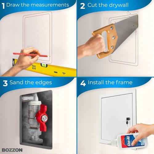 BOZZON Access Panel for Drywall 24 x 24 inch – Metal Door with Key Lock, 18 GA Steel Frame, Wall Hole Cover, Plumbing Access Door, White