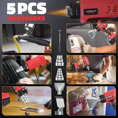 LIVOWALNY Heat Gun Compatible with Milwaukee 18V Battery: 350W Cordless Battery Powered Heat Gun 122℉~1022℉ (50℃~550℃) -Variable Temperature Control w/LED Digital Display for Shrink Tubing, Vinyl Wrap