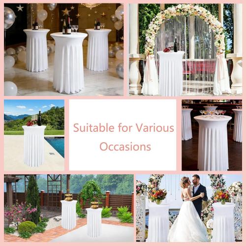 5 Pack White Cocktail Table Covers - 32 x 43 Inch Stretch Spandex Cocktail Tablecloths with Skirt Round Stretch High Top Table Cloths for Party, Bar, Pub, Wedding, Banquet, Birthday