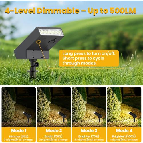 Solar Landscape Lights Outdoor, 3000K Dimmable Solar Pathway Lights, 500LM Solars Spot Light IP65 Waterproof for Walkway Lawn Yard, 2pcs