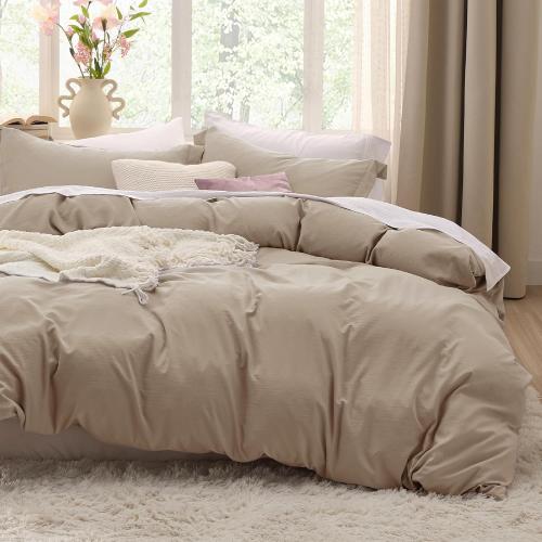 Bestouch Deep Beige Duvet Cover King Size - 3 Pieces Prewashed Cotton-Like Extra Soft Bedding Set, Includes 1 Duvet Cover with Zipper Closure & 2 Pillow Shams, Comforter Not Included