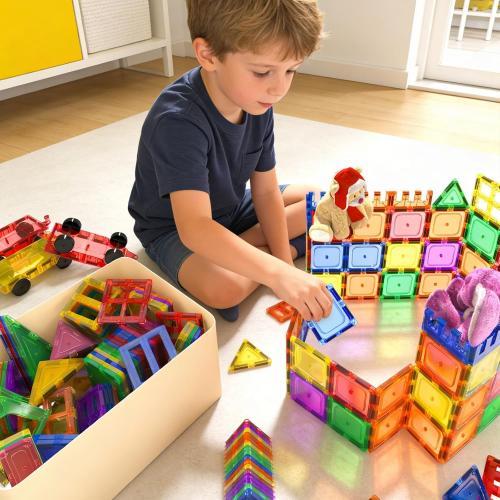 60 PCS Magnetic Building Tiles Kids Toys STEM Magnetic Blocks Sensory Toys Kids Games Magnet Building Toy for Boys and Girls Aged 3 , Kid Brain Development Preschool Kindergarten Toddler Toy
