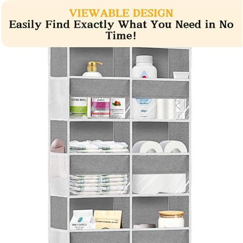Over The Door Organizer, 5-Tier Extra Large Behind Door Storage with 10 Big Front & 10 Mesh Pockets, 80lb Capacity, Hanging Storage Organizer with Clear Window Kids Toys, Shoes, Diapers,**** Light Grey