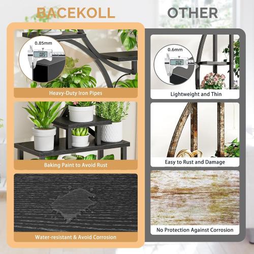 Plant Stand Indoor with Grow Lights - 62 Tall Plant Shelf, Lighted Corner Plant Stands for Indoor Growing, 8 Tiered Large Flower Holder, S-Shaped Plants Rack for Living Room, Patent Design, Black