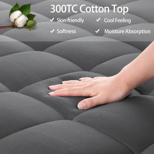 EASELAND Queen Mattress Pad Cotton Pillow Top Mattress Topper Dark Grey