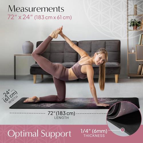 Vegan Suede Yoga Mat – Tree of Life/Root Chakra Design, Extra Thick 1/4” (6mm), Sweat-Grip Surface – Perfect for Yoga, Hot Yoga, Pilates & Sweaty Workouts - Free Strap Included