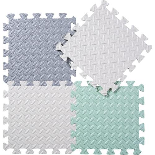 Foam Floor Mats for Kids, 12 x 12 Inch 16 Tiles 0.4 Thickness Foam Play Mat, Non-Toxic Square Interlocking Floor Mats Rubber Baby Play Mat for Toddlers(White/Gray/Bean Green)