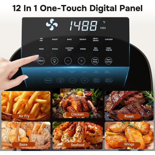 Simple Deluxe 12-in-1 Air Fryer 6.34 Qt, Digital Preset Airfryer with Visible Window, Nonstick and Dishwasher-Safe Basket, Air Fry, Roast, Bake, Dehydrate, Fries, 1700W, Gary