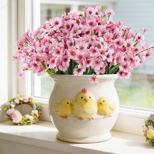 24PCS Artificial Pink Flowers for Outdoors, Realistic Silk Flowers