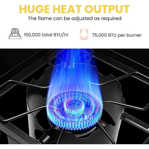 VIVOHOME 150,000 BTU Double Burner Propane Stove, Heavy-Duty Outdoor Portable Camp Stove with Windscreen & Detachable Legs for Camping, Backyard, BBQ Cookouts