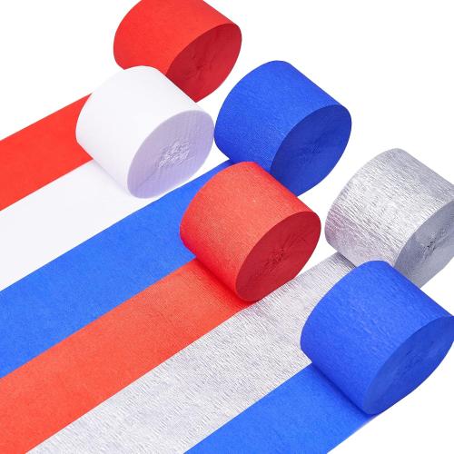 PartyWoo Red Crepe Paper 6pcs 492 FT White Blue Silver Streamers