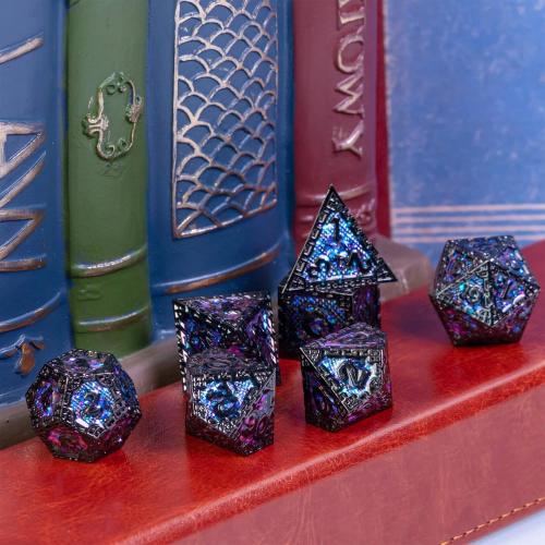 UDIXI Metal DND Dice Set, 7PCS Polyhedral Metal Dice Set D&D Dragon with Gift Box for Role Playing Games and Other Tabletop Game (Purple Sequins)
