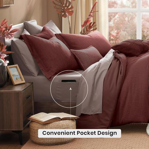 Monbix Queen Comforter Set - Cationic Dyeing Dark Red Bed in a Bag Queen Bedding Sets with Comforter, Sheets, Pillowcases. Reversible Bedding Comforter