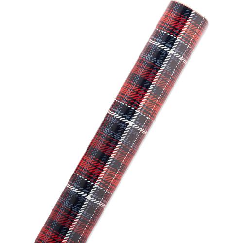 American Greetings Reversible Wrapping Paper, Red and Black Plaid (1 Jumbo Roll, 175 sq. ft.)