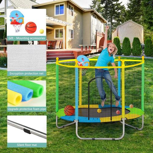 Juoe 55 Trampoline for Kids with Enclosure,Up to 440 Ibs Toddler Mini Trampoline with Net and Basketball Hoop,Indoor/Outdoor Toddler Trampoline for Kids,Gifts for Boys & Girls