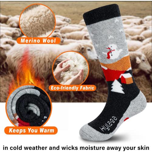 Hylaea Merino Wool Ski Socks Kids, Knee-high Warm Thermal Snowboard Skating Socks for Boys Girls Toddler