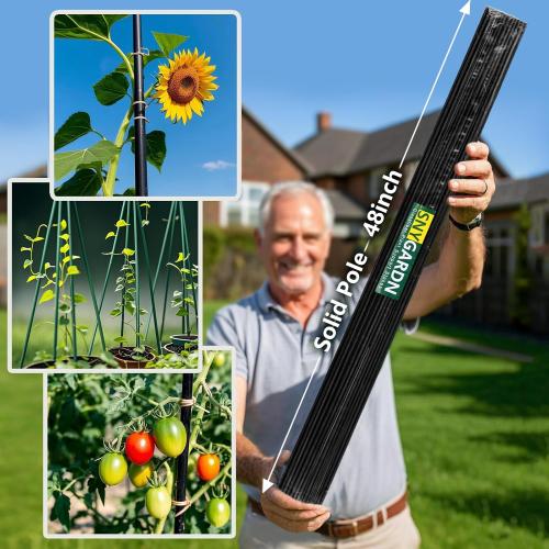 Garden Stakes 48 inch 20 Pack 0.27 Dia Solid Glassfiber Plant Support Rod Tomato Trellis Stakes (Black)