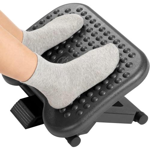 HUANUO Adjustable Foot Rest for Under Desk with Massage Surface and Tilt | 3 height positions, large non-skid platform, pre-assembled foot stool for work, study and home office, ergonomic leg support