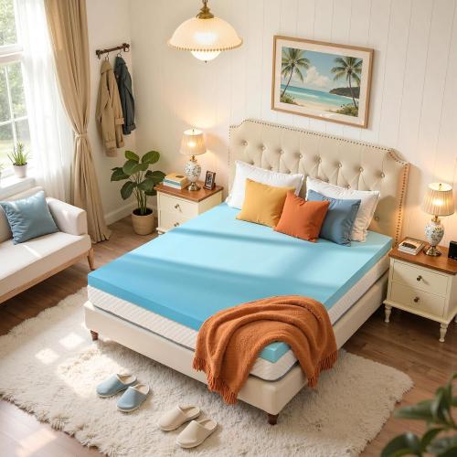 SyMax Queen Mattress Topper, Gel Infused Memory Foam Mattress Topper, Soft Bed Topper Mattress Pads for Bed, Sofa, RV, CertiPUR-US Certified, Blue, 3 Inch