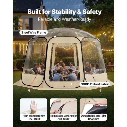 VEVOR Pop up Sports Tent, 8 Sizes Optional Clear Bubble Tent for 1-6 Person, Waterproof Outdoor Pod with Floor Mat & Top Cover, Garden Igloo Dome Tents Camping Shelter for Sports Watching