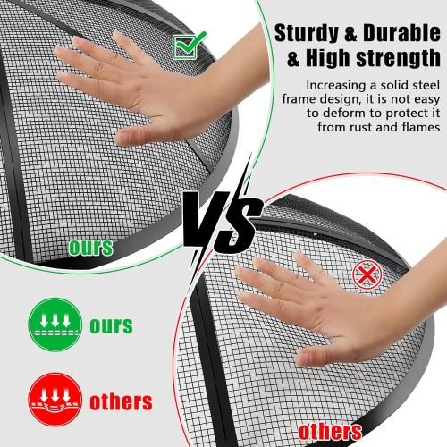 Fire Pit Spark Screen, Fire Pit Screen 36 Inch Round with Handle & Poker, Collapsible Heavy Duty Mesh Fire Pit Cover Fire Pit Lid for Outdoor/Patio/Backyard/RV Camping/Beach
