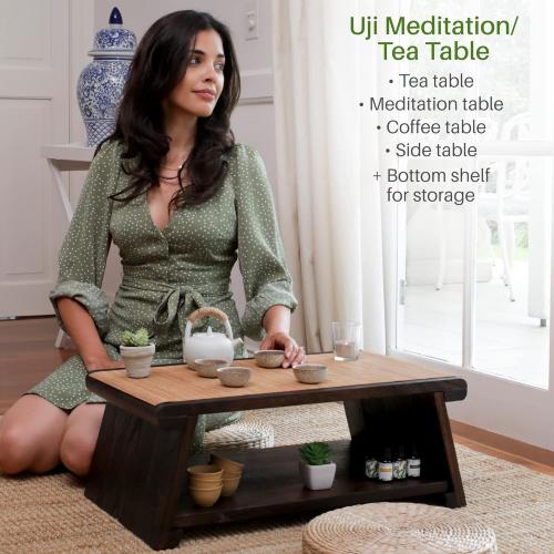 ENSO SENSORY Uji Meditation Table - Premium Japanese Altar Table & Shrine Stand - Tatami Chabudai Puja Folding Table - Low Tea Table for Sitting on The Floor -Sleek Finish, Lightweight Paulownia Wood